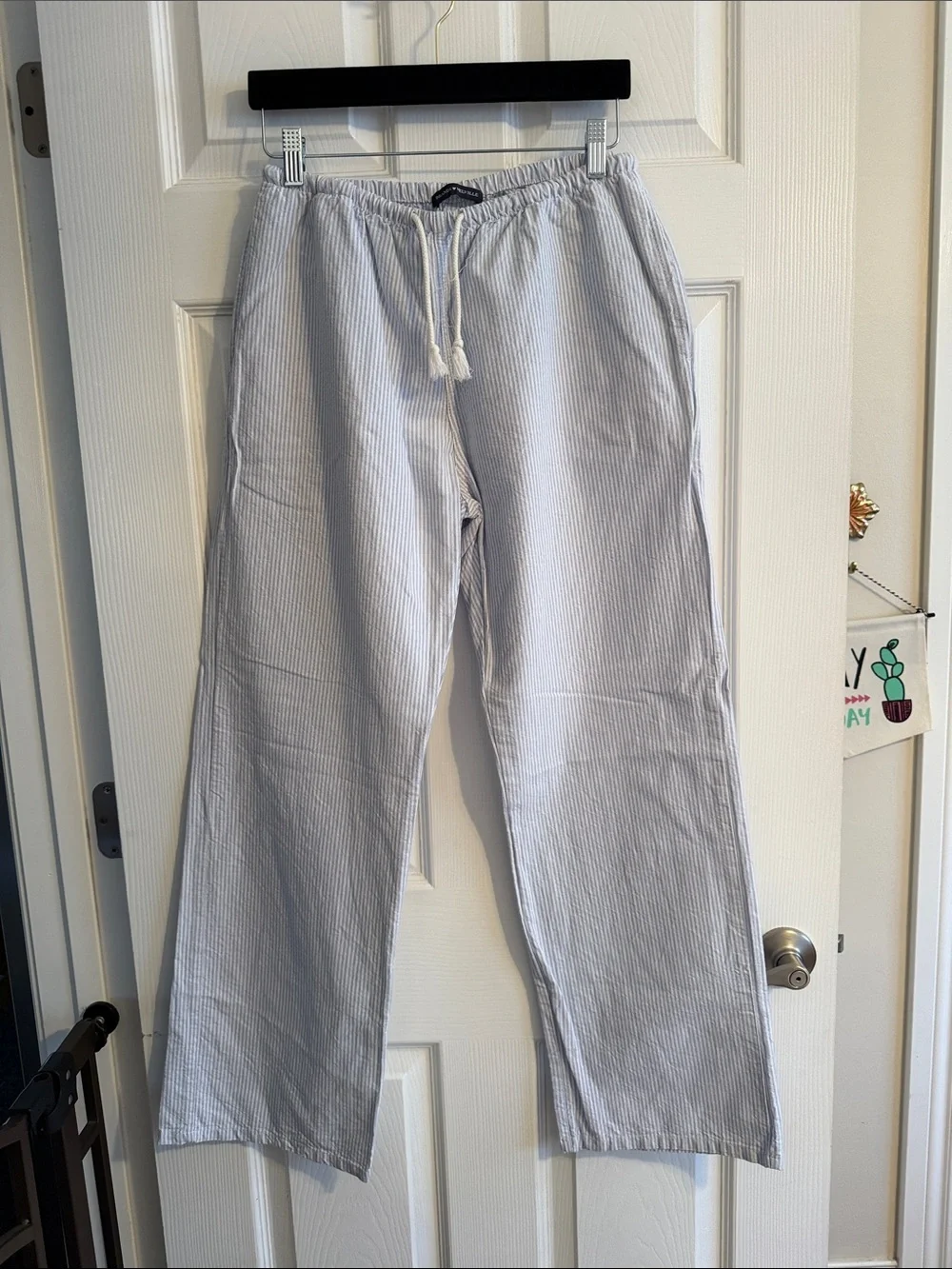 Brandy Melville Light Blue & White Pinstriped Drawstring Pants